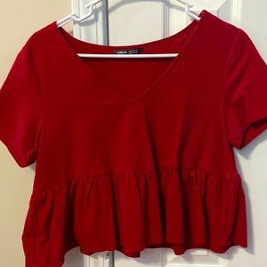 cute short, ruffle red top